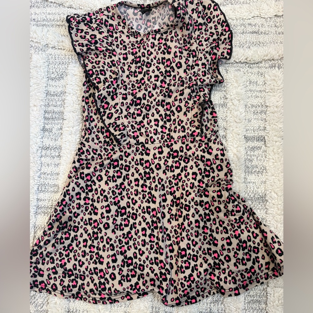 Pixielane Beige and Pink Leopard Print Flutter-Sleeve